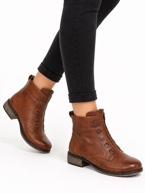 Size 11 (EU 42) Remonte D0B71-24 Women’s Brown Leather Side Zip Ankle Boots